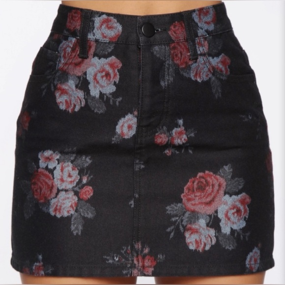 Dominique Denim Skirt Set in Black Floral - Picture 8 of 10